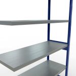 Anbauregal, Fachbodenregal Stecksystem MULTIplus250, 2500 x 1300 x 500 mm (HxBxT), 6 Fachböden, Längenriegel, RAL 5010 enzianblau/verzinkt