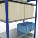 Grundregal, Fachbodenregal Stecksystem MULTIplus250, 2000 x 1300 x 600 mm (HxBxT), 5 Fachböden, Längenriegel, RAL 5010 enzianblau/verzinkt