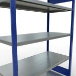 Grundregal, Fachbodenregal Stecksystem MULTIplus250, 2000 x 1300 x 600 mm (HxBxT), 5 Fachböden, Längenriegel, RAL 5010 enzianblau/verzinkt