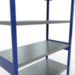 Grundregal, Fachbodenregal Stecksystem MULTIplus250, 2500 x 1300 x 600 mm (HxBxT), 6 Fachböden, Längenriegel, RAL 5010 enzianblau/verzinkt