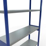 Grundregal, Fachbodenregal Stecksystem MULTIplus250, 3000 x 1300 x 600 mm (HxBxT), 7 Fachböden, Längenriegel, RAL 5010 enzianblau/verzinkt