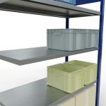 Anbauregal, Fachbodenregal Stecksystem MULTIplus250, 2000 x 1300 x 600 mm (HxBxT), 5 Fachböden, Längenriegel, RAL 5010 enzianblau/verzinkt