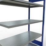 Anbauregal, Fachbodenregal Stecksystem MULTIplus250, 2000 x 1300 x 600 mm (HxBxT), 5 Fachböden, Längenriegel, RAL 5010 enzianblau/verzinkt