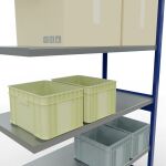 Anbauregal, Fachbodenregal Stecksystem MULTIplus250, 2500 x 1300 x 600 mm (HxBxT), 6 Fachböden, Längenriegel, RAL 5010 enzianblau/verzinkt