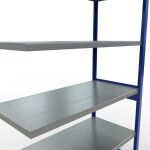 Anbauregal, Fachbodenregal Stecksystem MULTIplus250, 2500 x 1300 x 600 mm (HxBxT), 6 Fachböden, Längenriegel, RAL 5010 enzianblau/verzinkt