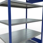 Grundregal, Fachbodenregal Stecksystem MULTIplus250, 2000 x 1300 x 800 mm (HxBxT), 5 Fachböden, Längenriegel, RAL 5010 enzianblau/verzinkt