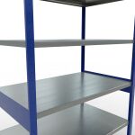 Grundregal, Fachbodenregal Stecksystem MULTIplus250, 2500 x 1300 x 800 mm (HxBxT), 6 Fachböden, Längenriegel, RAL 5010 enzianblau/verzinkt
