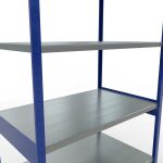 Grundregal, Fachbodenregal Stecksystem MULTIplus250, 3000 x 1300 x 800 mm (HxBxT), 7 Fachböden, Längenriegel, RAL 5010 enzianblau/verzinkt