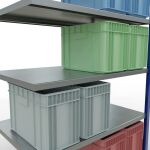 Anbauregal, Fachbodenregal Stecksystem MULTIplus250, 2000 x 1300 x 800 mm (HxBxT), 5 Fachböden, Längenriegel, RAL 5010 enzianblau/verzinkt