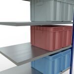 Anbauregal, Fachbodenregal Stecksystem MULTIplus250, 2500 x 1300 x 800 mm (HxBxT), 6 Fachböden, Längenriegel, RAL 5010 enzianblau/verzinkt