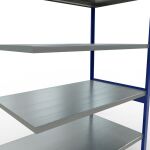 Anbauregal, Fachbodenregal Stecksystem MULTIplus250, 2500 x 1300 x 800 mm (HxBxT), 6 Fachböden, Längenriegel, RAL 5010 enzianblau/verzinkt