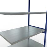 Anbauregal, Fachbodenregal Stecksystem MULTIplus250, 3000 x 1300 x 800 mm (HxBxT), 7 Fachböden, Längenriegel, RAL 5010 enzianblau/verzinkt