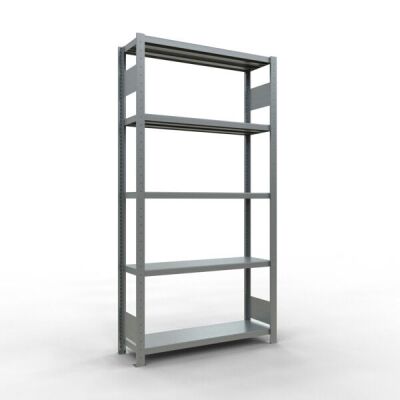 Grundregal, Fachbodenregal Stecksystem MULTIplus330, 2000 x 1000 x 300 mm (HxBxT), 5 Fachböden, Längenriegel, verzinkt