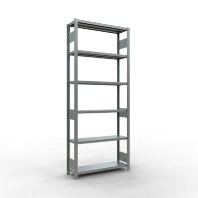 Grundregal, Fachbodenregal Stecksystem MULTIplus330, 2500 x 1000 x 300 mm (HxBxT), 6 Fachböden, Längenriegel, verzinkt