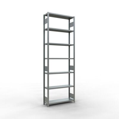 Grundregal, Fachbodenregal Stecksystem MULTIplus330, 3000 x 1000 x 300 mm (HxBxT), 7 Fachböden, Längenriegel, verzinkt
