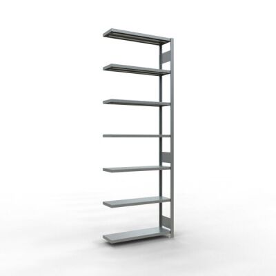 Anbauregal, Fachbodenregal Stecksystem MULTIplus330, 3000 x 1000 x 300 mm (HxBxT), 7 Fachböden, Längenriegel, verzinkt