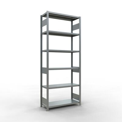 Grundregal, Fachbodenregal Stecksystem MULTIplus330, 2500 x 1000 x 400 mm (HxBxT), 6 Fachböden, Längenriegel, verzinkt