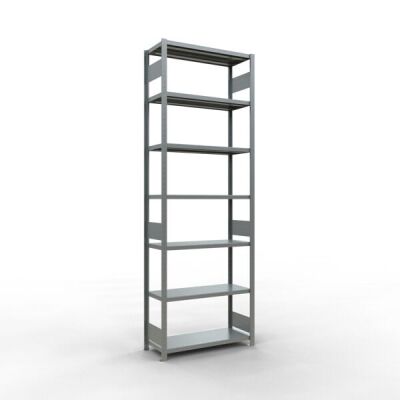Grundregal, Fachbodenregal Stecksystem MULTIplus330, 3000 x 1000 x 400 mm (HxBxT), 7 Fachböden, Längenriegel, verzinkt