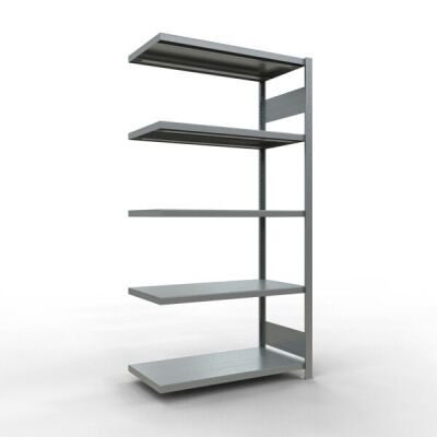 Anbauregal, Fachbodenregal Stecksystem MULTIplus330, 2000 x 1000 x 500 mm (HxBxT), 5 Fachböden, Längenriegel, verzinkt