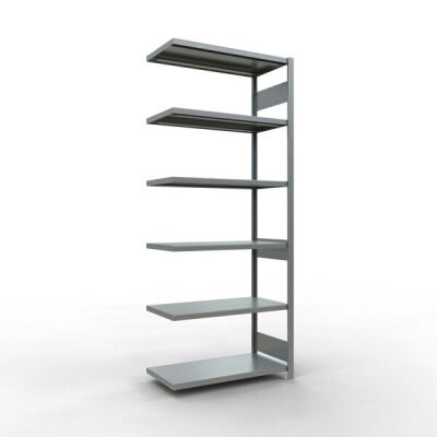 Anbauregal, Fachbodenregal Stecksystem MULTIplus330, 2500 x 1000 x 500 mm (HxBxT), 6 Fachböden, Längenriegel, verzinkt