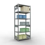 Grundregal, Fachbodenregal Stecksystem MULTIplus330, 2500 x 1000 x 600 mm (HxBxT), 6 Fachböden, Längenriegel, verzinkt