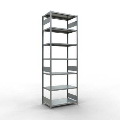 Grundregal, Fachbodenregal Stecksystem MULTIplus330, 3000 x 1000 x 600 mm (HxBxT), 7 Fachböden, Längenriegel, verzinkt