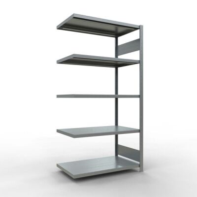 Anbauregal, Fachbodenregal Stecksystem MULTIplus330, 2000 x 1000 x 600 mm (HxBxT), 5 Fachböden, Längenriegel, verzinkt