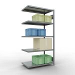Anbauregal, Fachbodenregal Stecksystem MULTIplus330, 2000 x 1000 x 600 mm (HxBxT), 5 Fachböden, Längenriegel, verzinkt