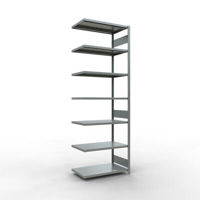 Anbauregal, Fachbodenregal Stecksystem MULTIplus330, 3000 x 1000 x 600 mm (HxBxT), 7 Fachböden, Längenriegel, verzinkt