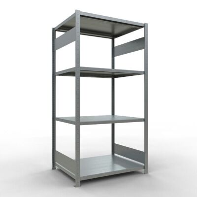 Grundregal, Fachbodenregal Stecksystem MULTIplus330, 2000 x 1000 x 800 mm (HxBxT), 5 Fachböden, Längenriegel, verzinkt