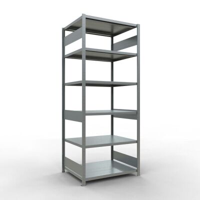 Grundregal, Fachbodenregal Stecksystem MULTIplus330, 2500 x 1000 x 800 mm (HxBxT), 6 Fachböden, Längenriegel, verzinkt