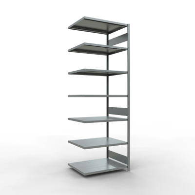 Anbauregal, Fachbodenregal Stecksystem MULTIplus330, 3000 x 1000 x 800 mm (HxBxT), 7 Fachböden, Längenriegel, verzinkt