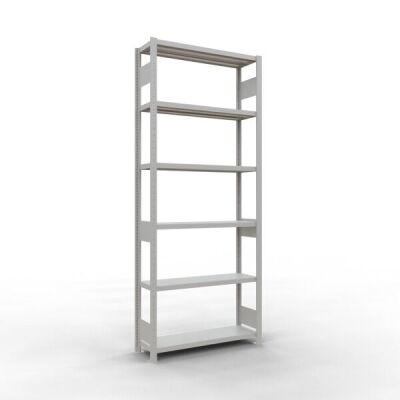 Grundregal, Fachbodenregal Stecksystem MULTIplus330, 2500 x 1000 x 300 mm (HxBxT), 6 Fachböden, Längenriegel, RAL 7035 lichtgrau