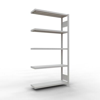 Anbauregal, Fachbodenregal Stecksystem MULTIplus330, 2000 x 1000 x 300 mm (HxBxT), 5 Fachböden, Längenriegel, RAL 7035 lichtgrau