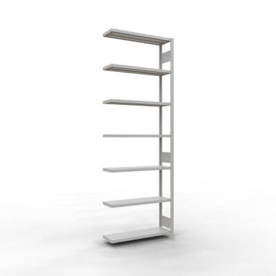 Anbauregal, Fachbodenregal Stecksystem MULTIplus330, 3000 x 1000 x 300 mm (HxBxT), 7 Fachböden, Längenriegel, RAL 7035 lichtgrau