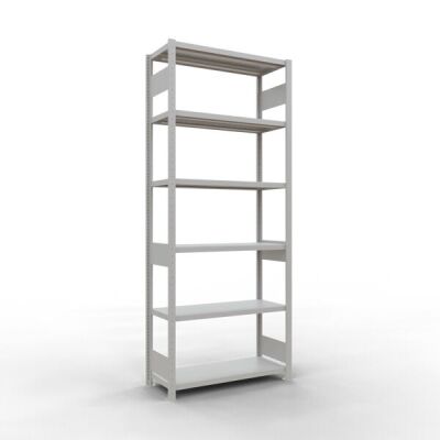 Grundregal, Fachbodenregal Stecksystem MULTIplus330, 2500 x 1000 x 400 mm (HxBxT), 6 Fachböden, Längenriegel, RAL 7035 lichtgrau