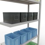 Anbauregal, Fachbodenregal Stecksystem MULTIplus330, 2000 x 1000 x 400 mm (HxBxT), 5 Fachböden, Längenriegel, RAL 7035 lichtgrau