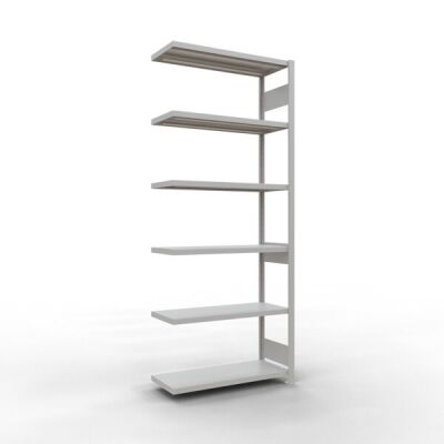 Anbauregal, Fachbodenregal Stecksystem MULTIplus330, 2500 x 1000 x 400 mm (HxBxT), 6 Fachböden, Längenriegel, RAL 7035 lichtgrau