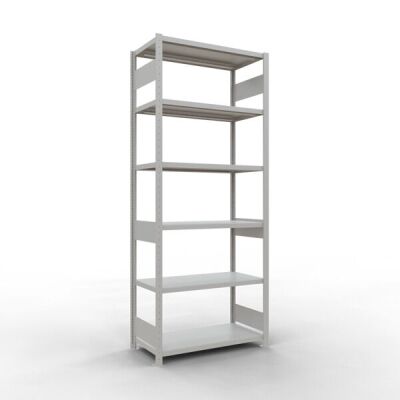 Grundregal, Fachbodenregal Stecksystem MULTIplus330, 2500 x 1000 x 500 mm (HxBxT), 6 Fachböden, Längenriegel, RAL 7035 lichtgrau