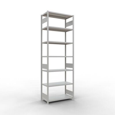 Grundregal, Fachbodenregal Stecksystem MULTIplus330, 3000 x 1000 x 500 mm (HxBxT), 7 Fachböden, Längenriegel, RAL 7035 lichtgrau