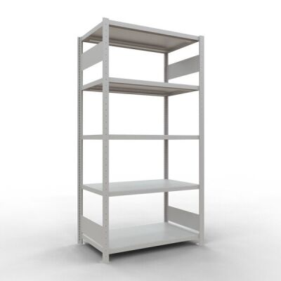 Grundregal, Fachbodenregal Stecksystem MULTIplus330, 2000 x 1000 x 600 mm (HxBxT), 5 Fachböden, Längenriegel, RAL 7035 lichtgrau