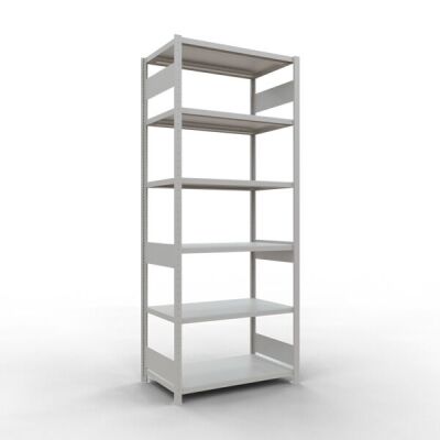 Grundregal, Fachbodenregal Stecksystem MULTIplus330, 2500 x 1000 x 600 mm (HxBxT), 6 Fachböden, Längenriegel, RAL 7035 lichtgrau