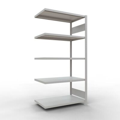 Anbauregal, Fachbodenregal Stecksystem MULTIplus330, 2000 x 1000 x 600 mm (HxBxT), 5 Fachböden, Längenriegel, RAL 7035 lichtgrau