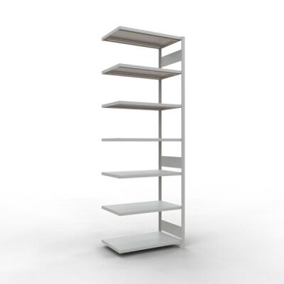 Anbauregal, Fachbodenregal Stecksystem MULTIplus330, 3000 x 1000 x 600 mm (HxBxT), 7 Fachböden, Längenriegel, RAL 7035 lichtgrau
