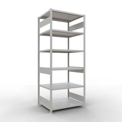 Grundregal, Fachbodenregal Stecksystem MULTIplus330, 2500 x 1000 x 800 mm (HxBxT), 6 Fachböden, Längenriegel, RAL 7035 lichtgrau