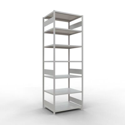 Grundregal, Fachbodenregal Stecksystem MULTIplus330, 3000 x 1000 x 800 mm (HxBxT), 7 Fachböden, Längenriegel, RAL 7035 lichtgrau