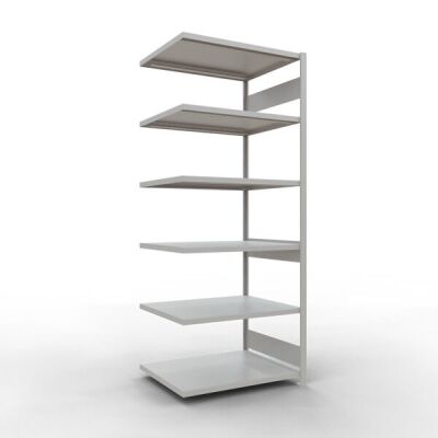 Anbauregal, Fachbodenregal Stecksystem MULTIplus330, 2500 x 1000 x 800 mm (HxBxT), 6 Fachböden, Längenriegel, RAL 7035 lichtgrau