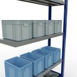 Anbauregal, Fachbodenregal Stecksystem MULTIplus330, 2000 x 1000 x 300 mm (HxBxT), 5 Fachböden, Längenriegel, RAL 5010 enzianblau/verzinkt