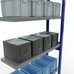 Anbauregal, Fachbodenregal Stecksystem MULTIplus330, 2500 x 1000 x 300 mm (HxBxT), 6 Fachböden, Längenriegel, RAL 5010 enzianblau/verzinkt