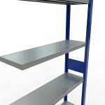 Anbauregal, Fachbodenregal Stecksystem MULTIplus330, 3000 x 1000 x 300 mm (HxBxT), 7 Fachböden, Längenriegel, RAL 5010 enzianblau/verzinkt